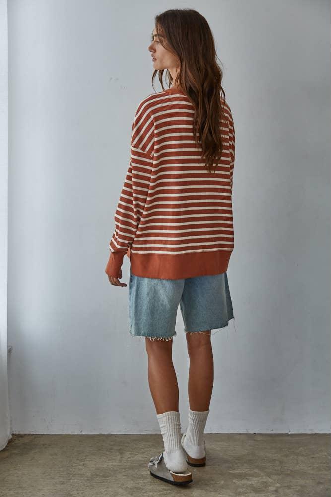 L9220 | Knit Cotton Spandex Striped Thermal Pullover