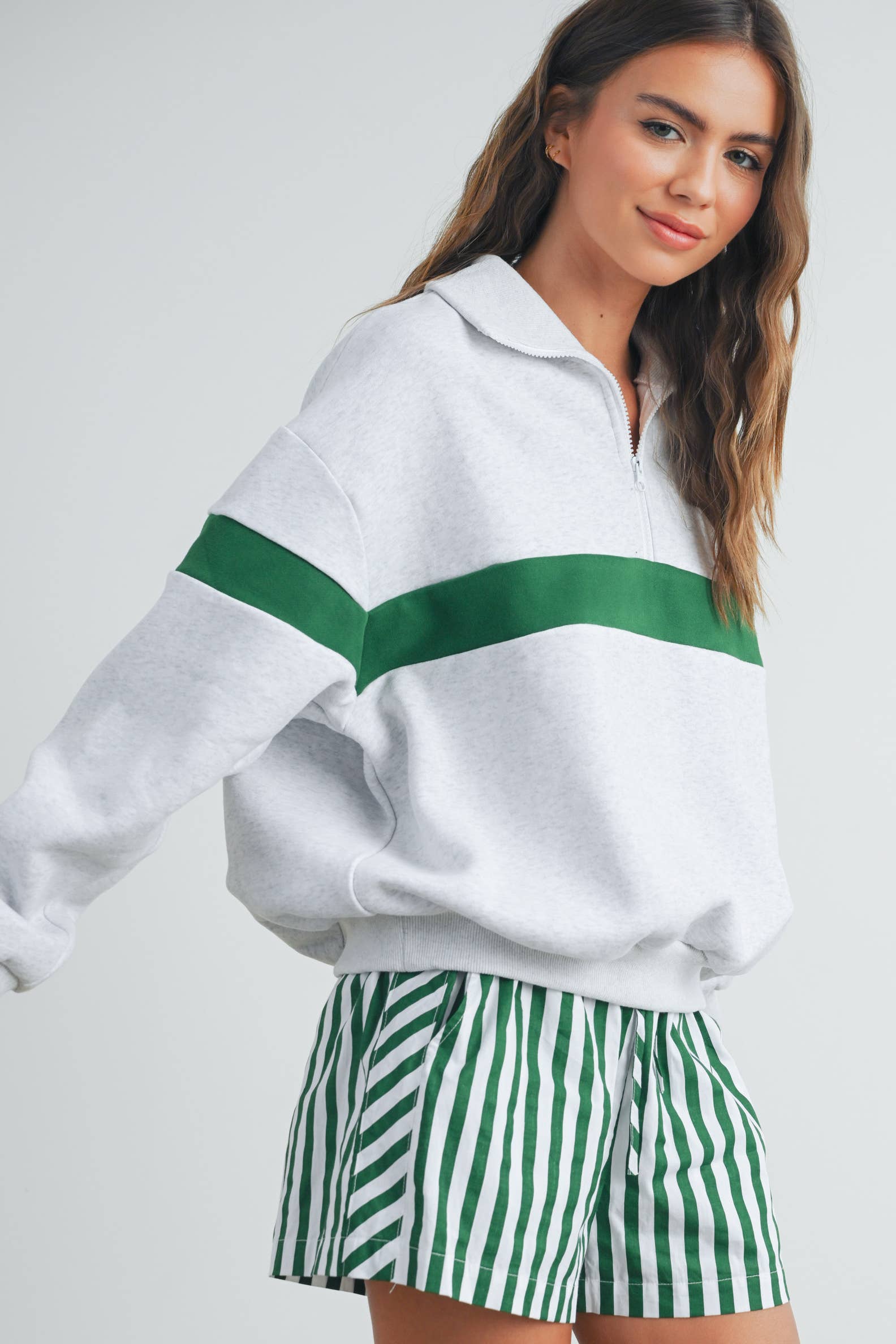 ButterMelonTwo-Toned Half Zip Collar Sweatshirt - BMT7535