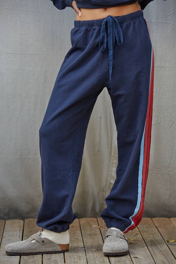L10026B | Knit Cotton Multi Color Stripe Detail Joggers