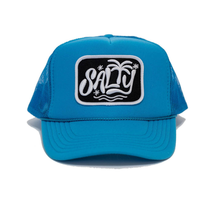 Bright blue trucker hat with &