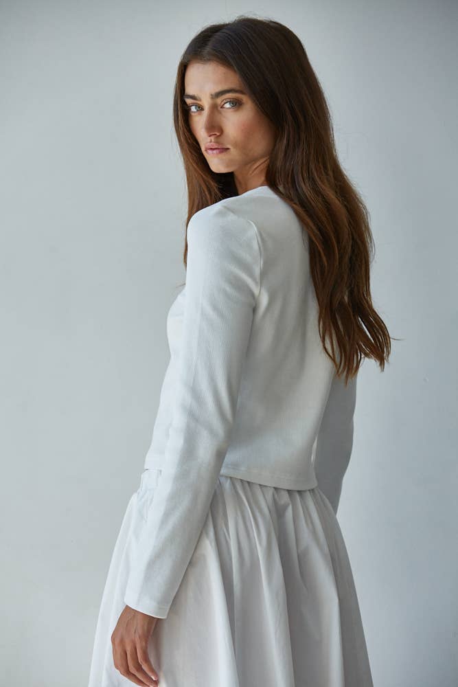L8829T | Knit Cotton Spandex Ribbed 3/4 Sleeve Cardigan