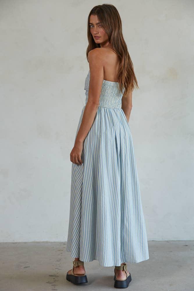 By Together Striped Tube Maxi Dress - Dusty Blue / L / L6998 By Together Striped Tube Maxi Dress - Dusty Blue / L / L6998