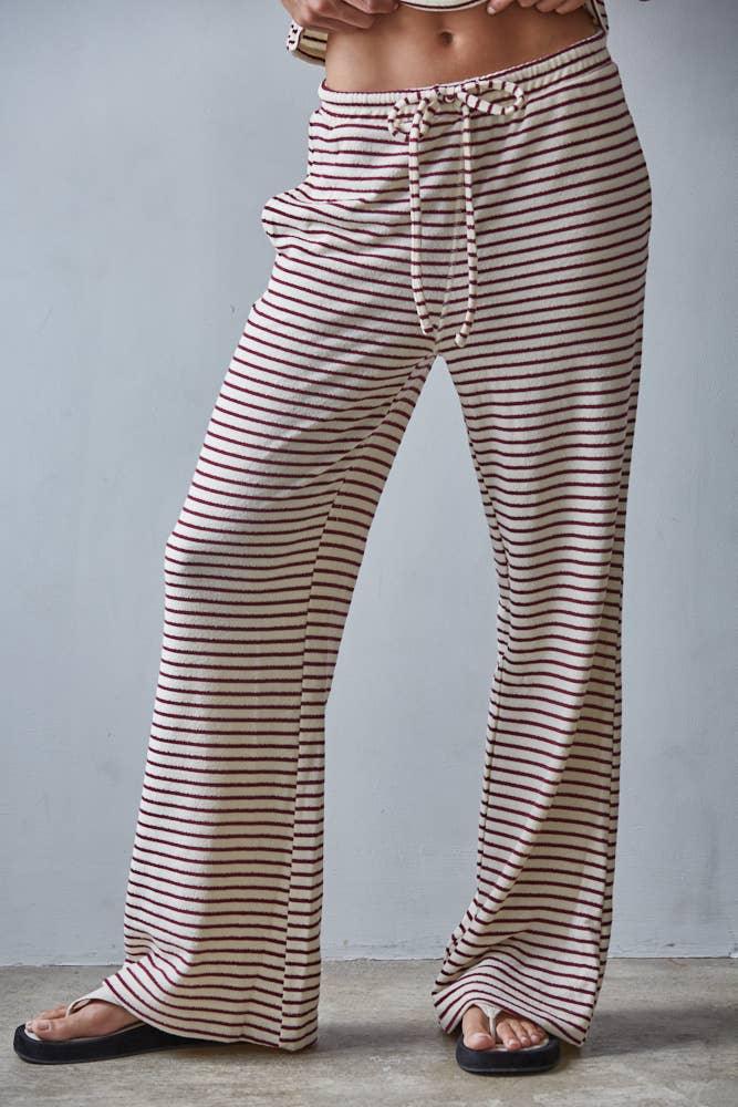 L8945B | Knit Polyester Cotton Striped Flare Pants