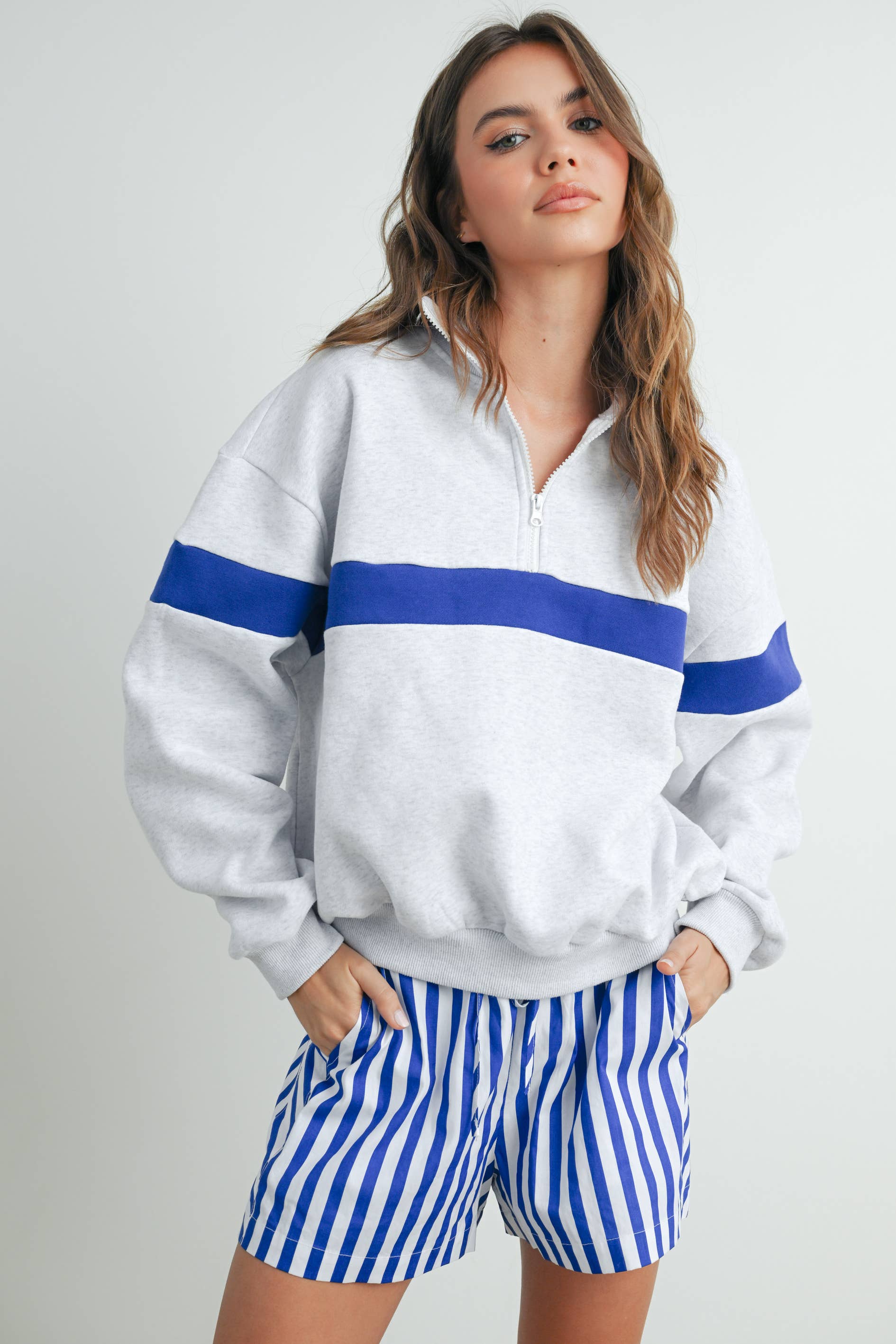 ButterMelonTwo-Toned Half Zip Collar Sweatshirt - BMT7535