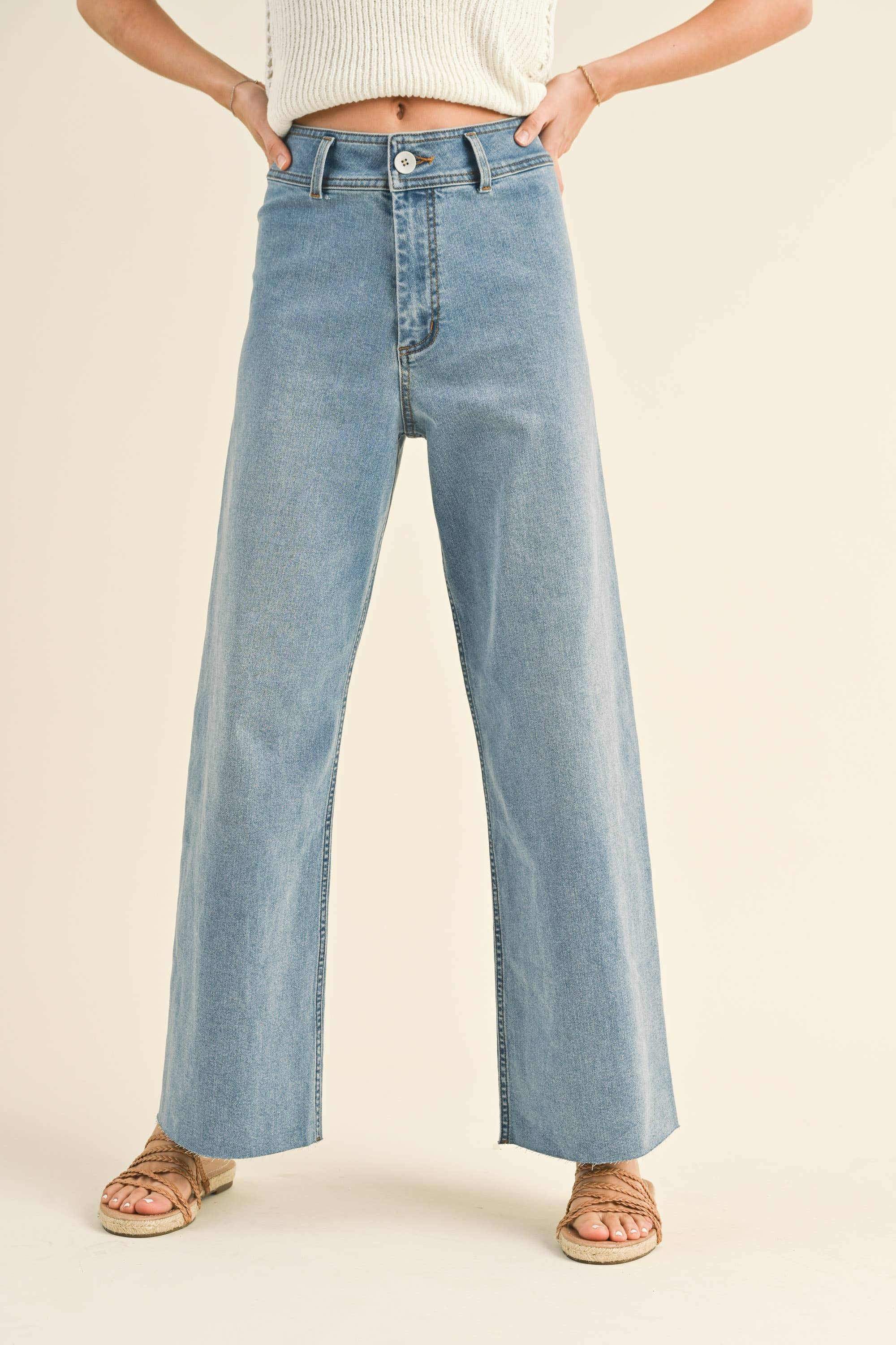 MMP623   STRAIGHT WIDE LEG DENIM PANTS