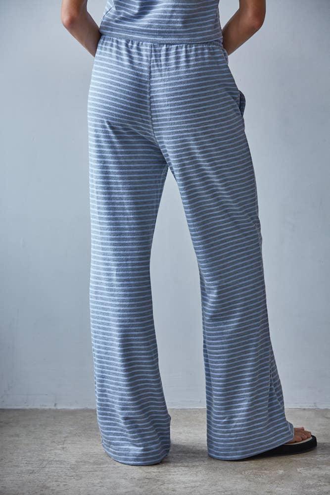 L8945B | Knit Polyester Cotton Striped Flare Pants