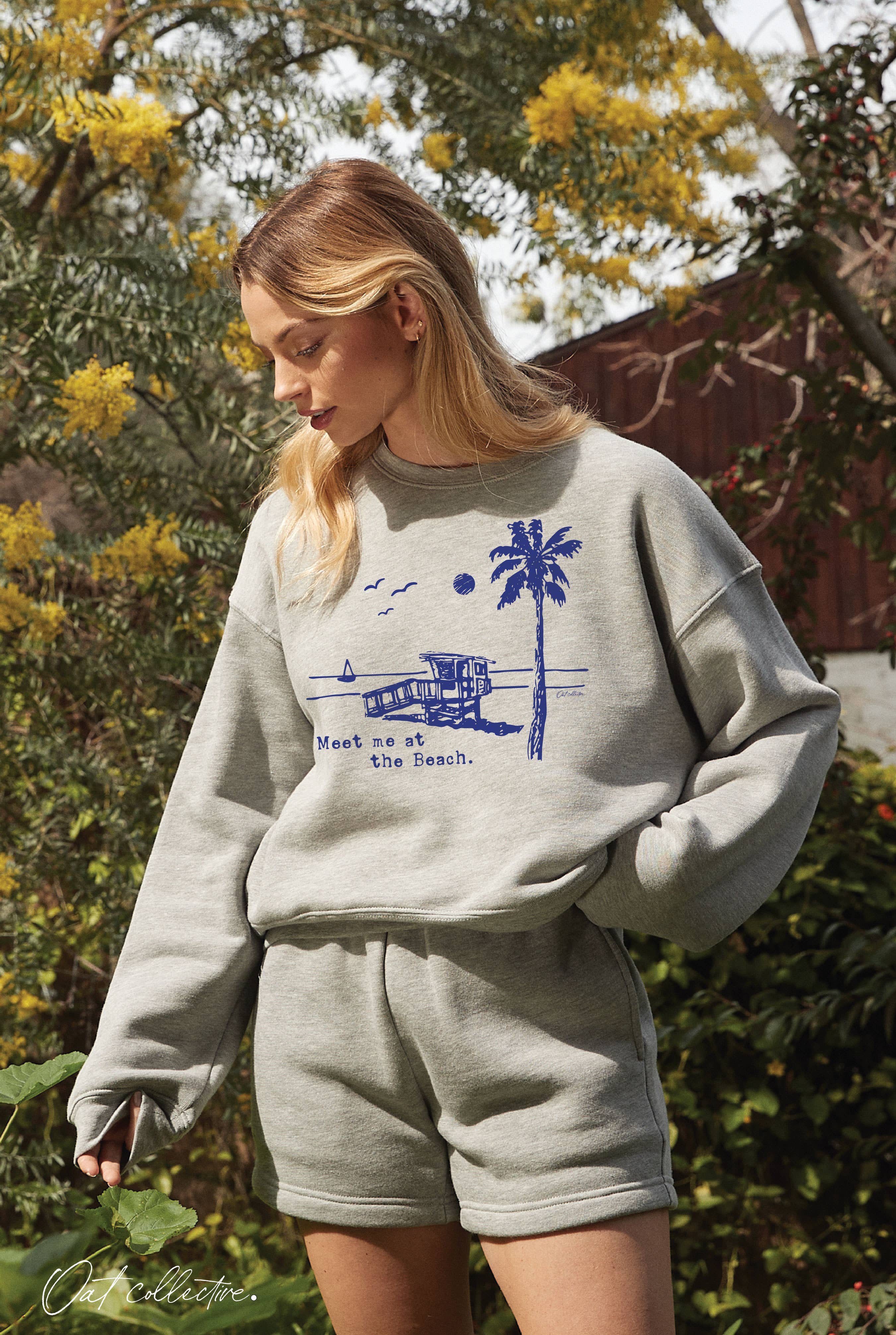 MEET ME AT THE BEACH Mid Graphic Sweatshirt