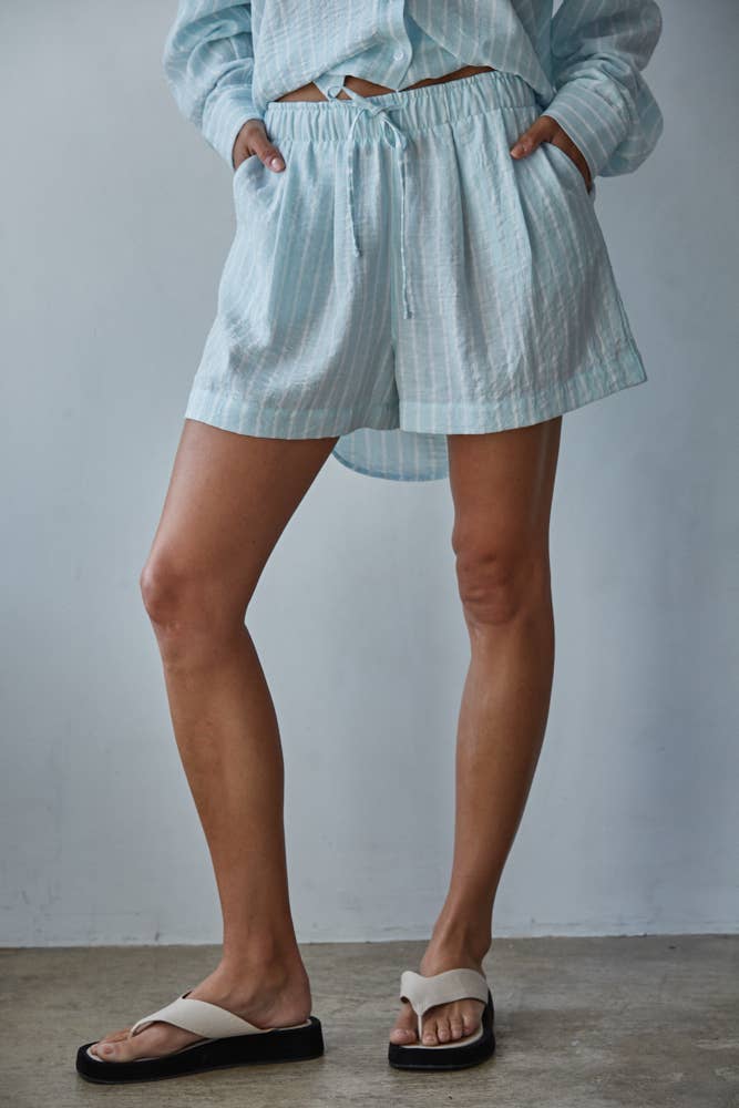 L9320B | Woven Poly Cotton Striped Waist Banded Shorts