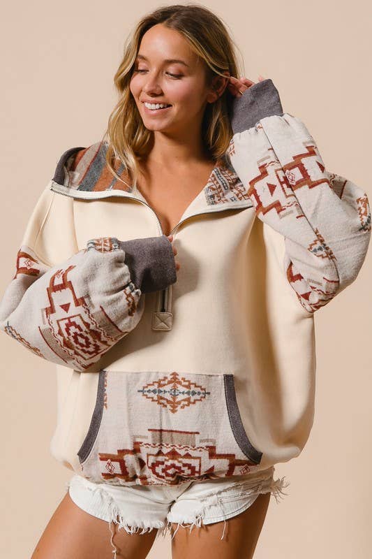 Fleece And Aztec Mix And Match Hoodie Top