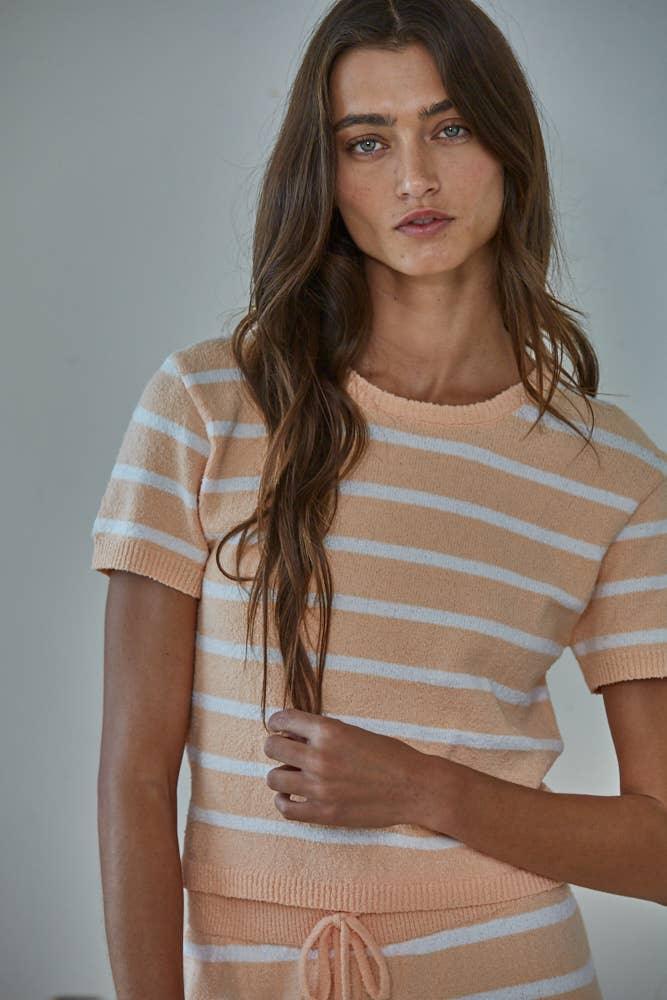 W2429T | Knit Sweater Cotton Nylon Polyester Striped Top