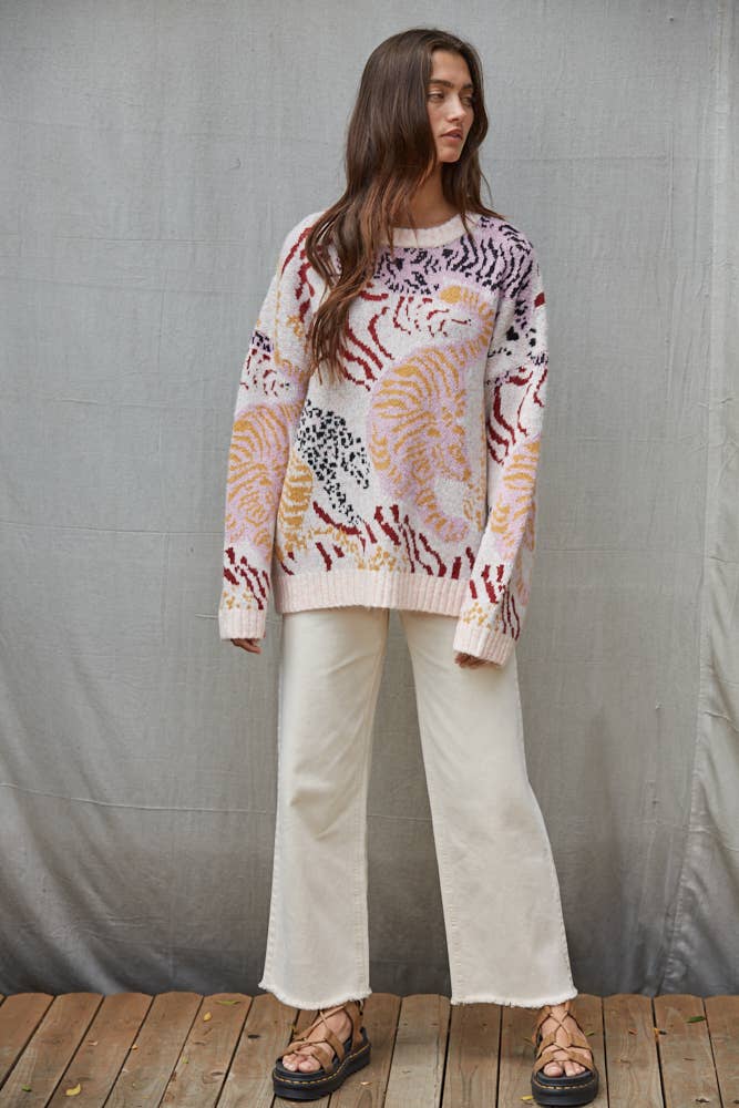 W2675 | Knit Sweater Crew Neck Long Sleeve Pullover Top