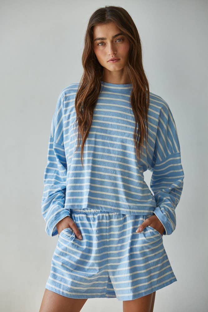 L8797T | Knit Cotton Striped Mock Neck Long Sleeve