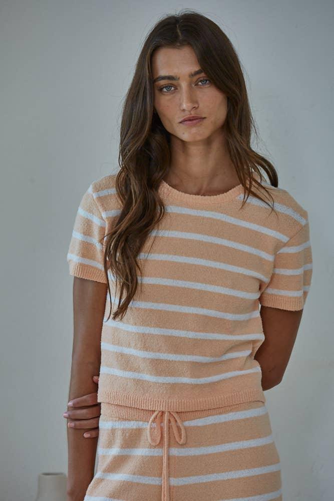W2429T | Knit Sweater Cotton Nylon Polyester Striped Top
