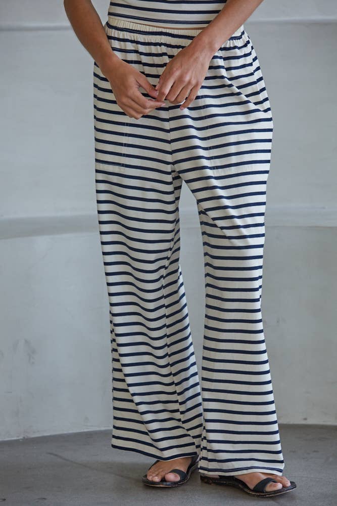 L9525B | Knit Cotton Spandex Striped Pants