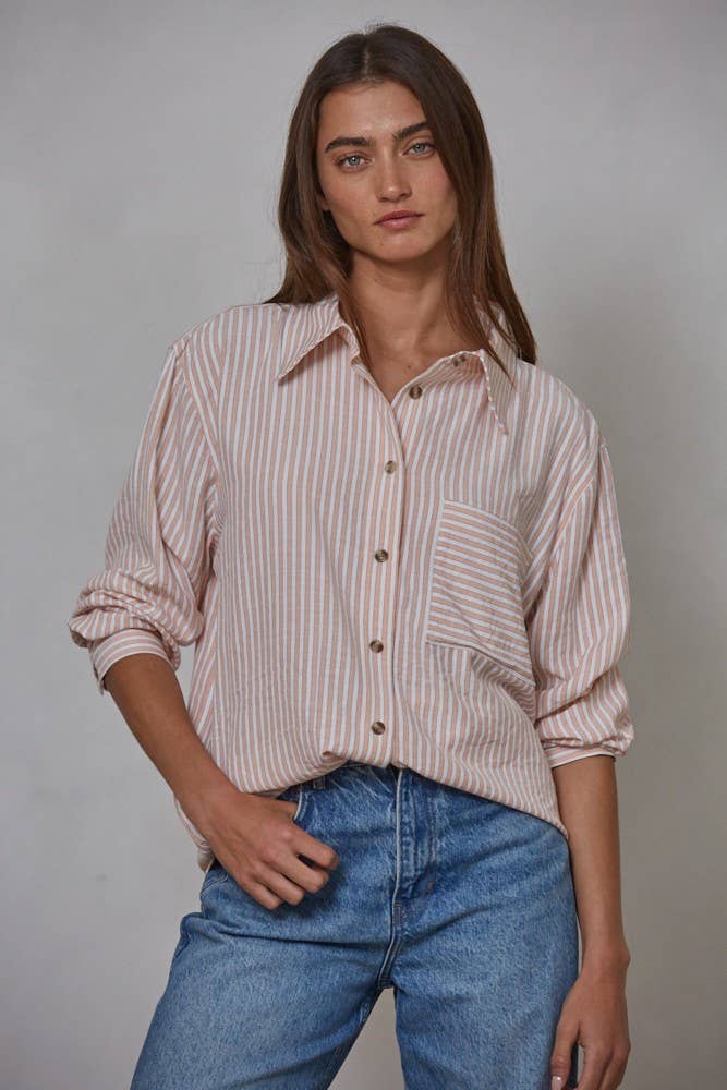 By Together L5611 | Woven Cotton Collar Neck Button Front Long Sleeve