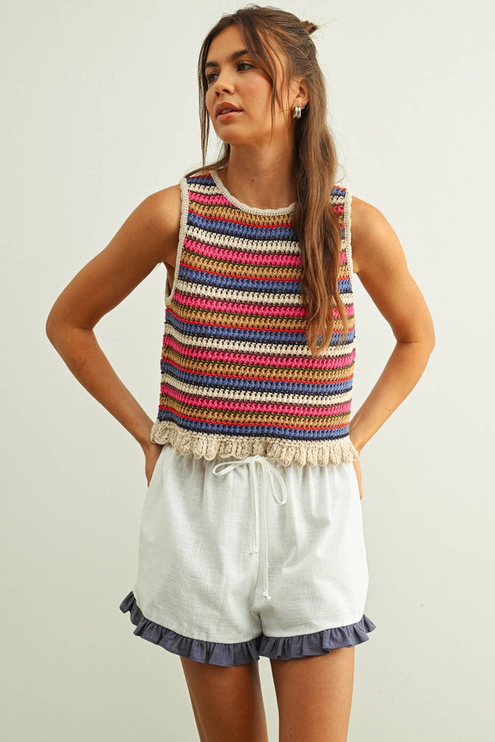 T6794 MULTI COLOR SLEEVELESS KNIT TOP
