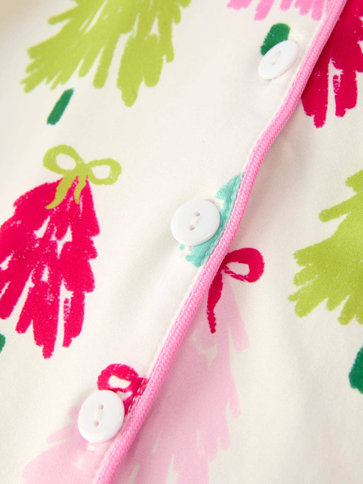 Christmas Tree Girls Pajama Set with Furry Trim: Perfect for Winter Nights