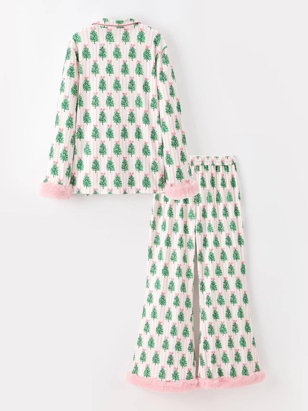 Mommy and Me Christmas Tree Print Pajama Set with Faux Fur Trim