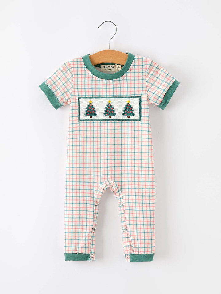 Baby Boy Christmas Embroidered Plaid Jonjon Romper
