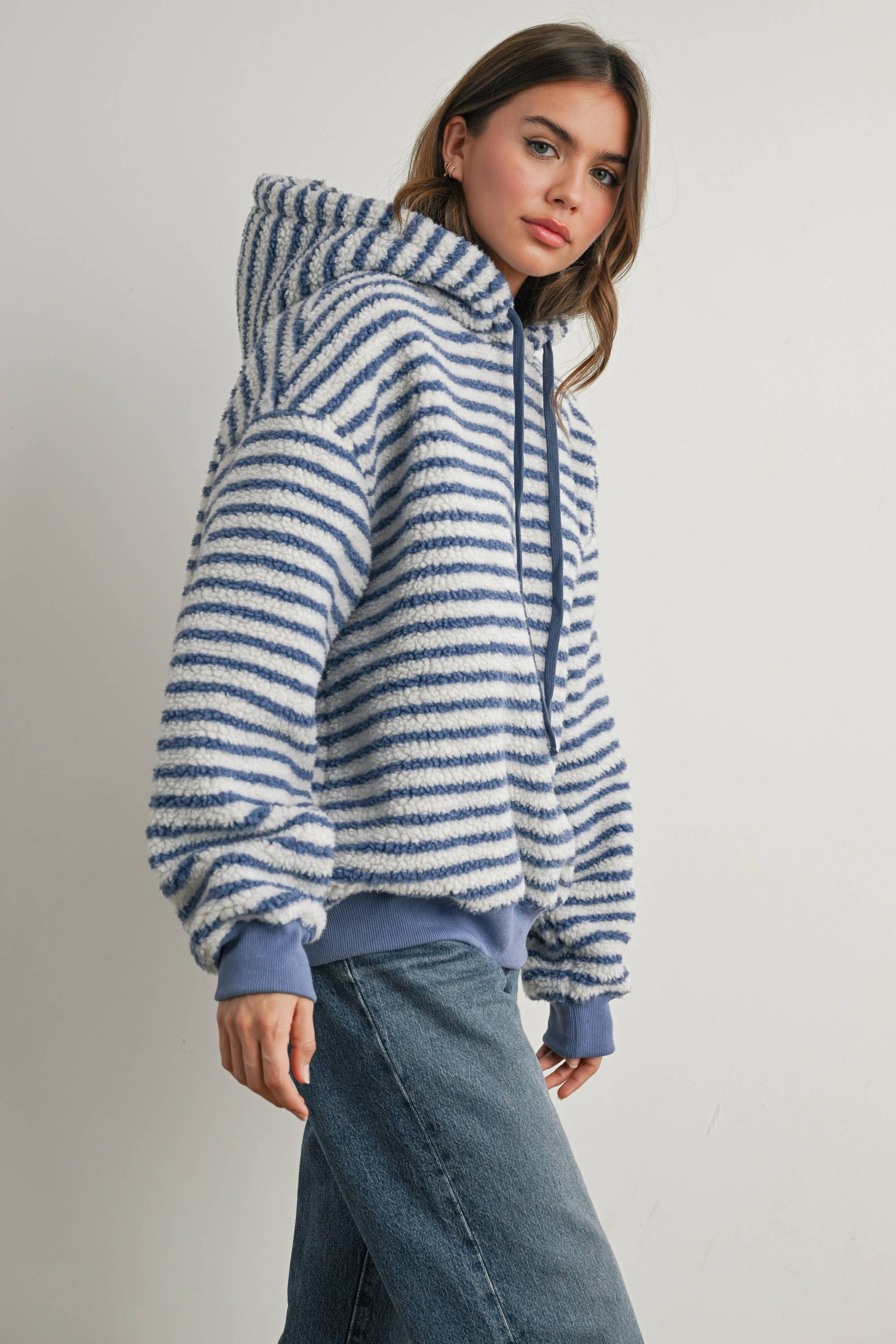 Buttermelon Brushed Striped Puffy Hoodie - BMT7801