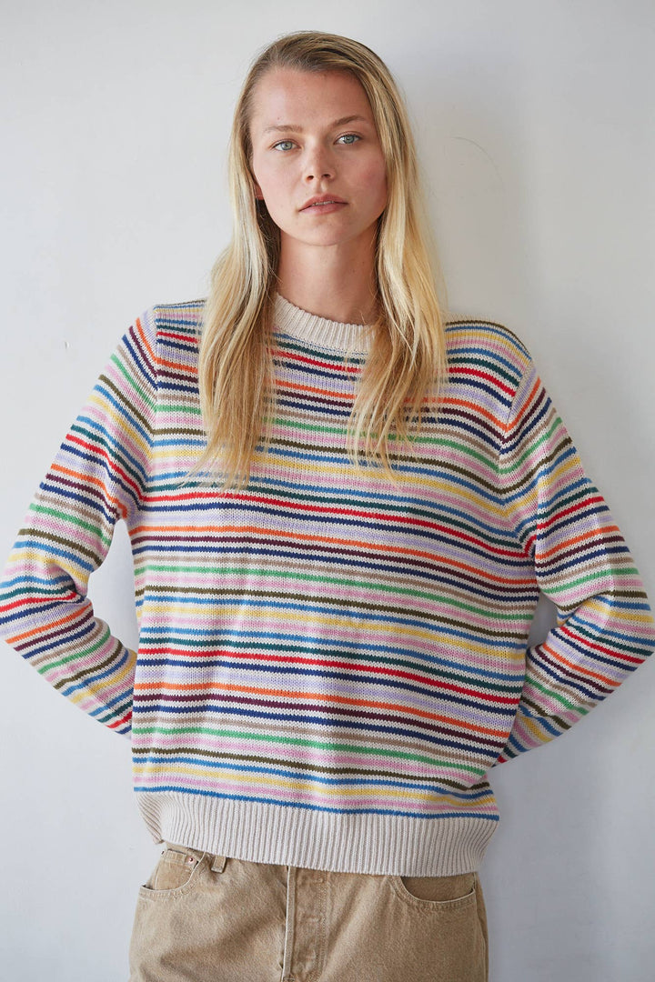 W2718 | Knit Sweater Acrylic Multi Color Striped Long Sleeve