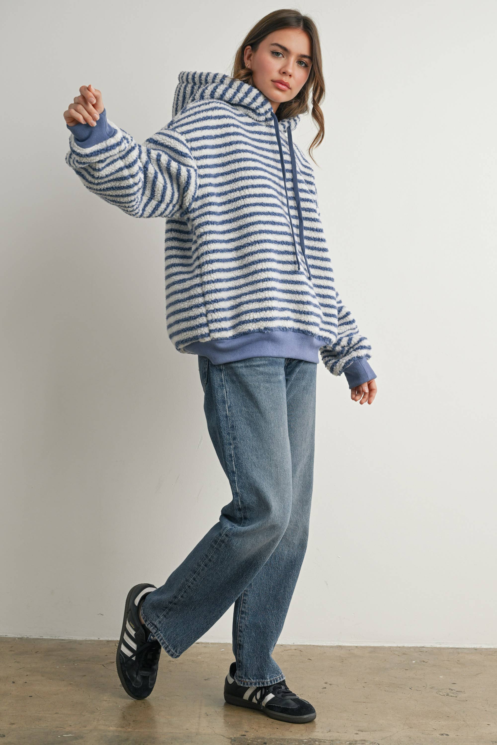 Buttermelon Brushed Striped Puffy Hoodie - BMT7801
