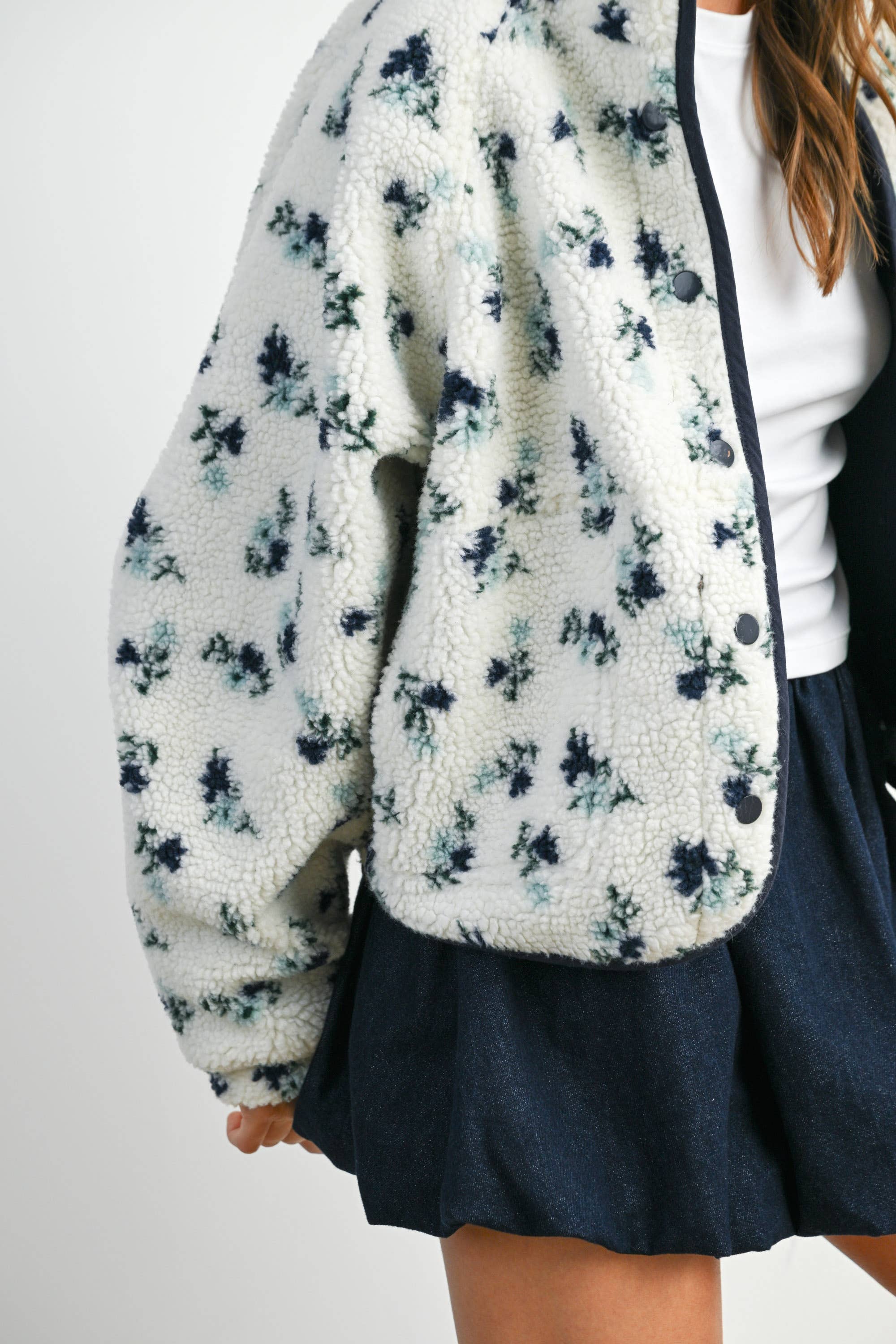Floral Print Fluffy Fleece Jacket - BMJ7811