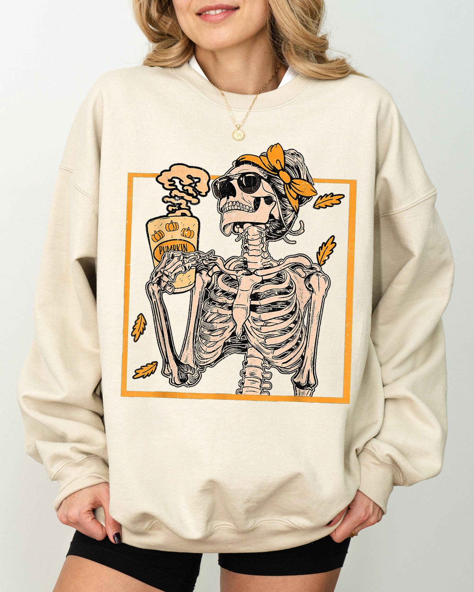 Coffee Lover Skeleton Lady, Mom Halloween Vintage Sweatshirt