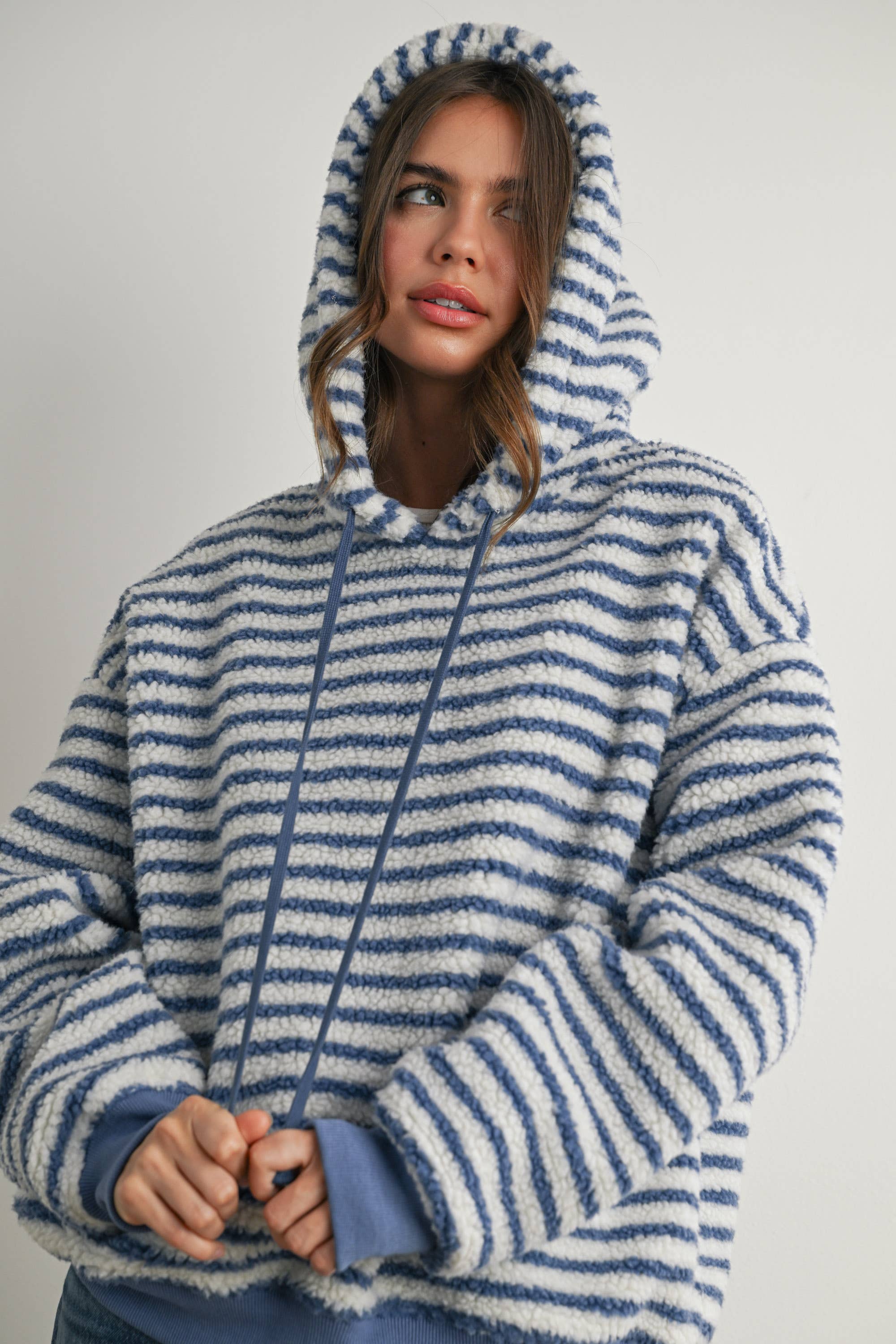 Buttermelon Brushed Striped Puffy Hoodie - BMT7801