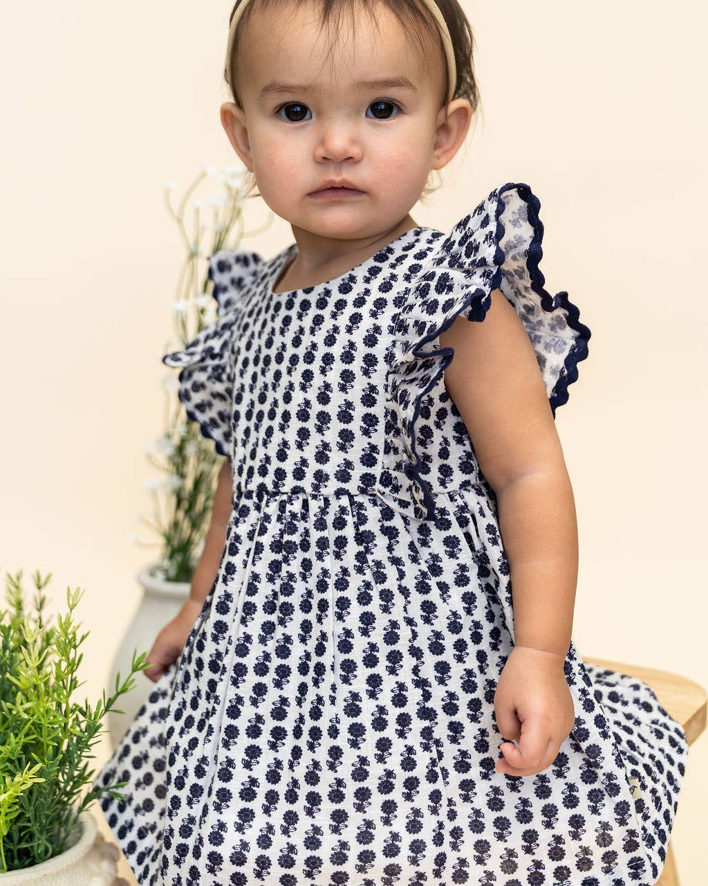 Jamie Blue Floral Baby Dress + Bloomer (Organic)