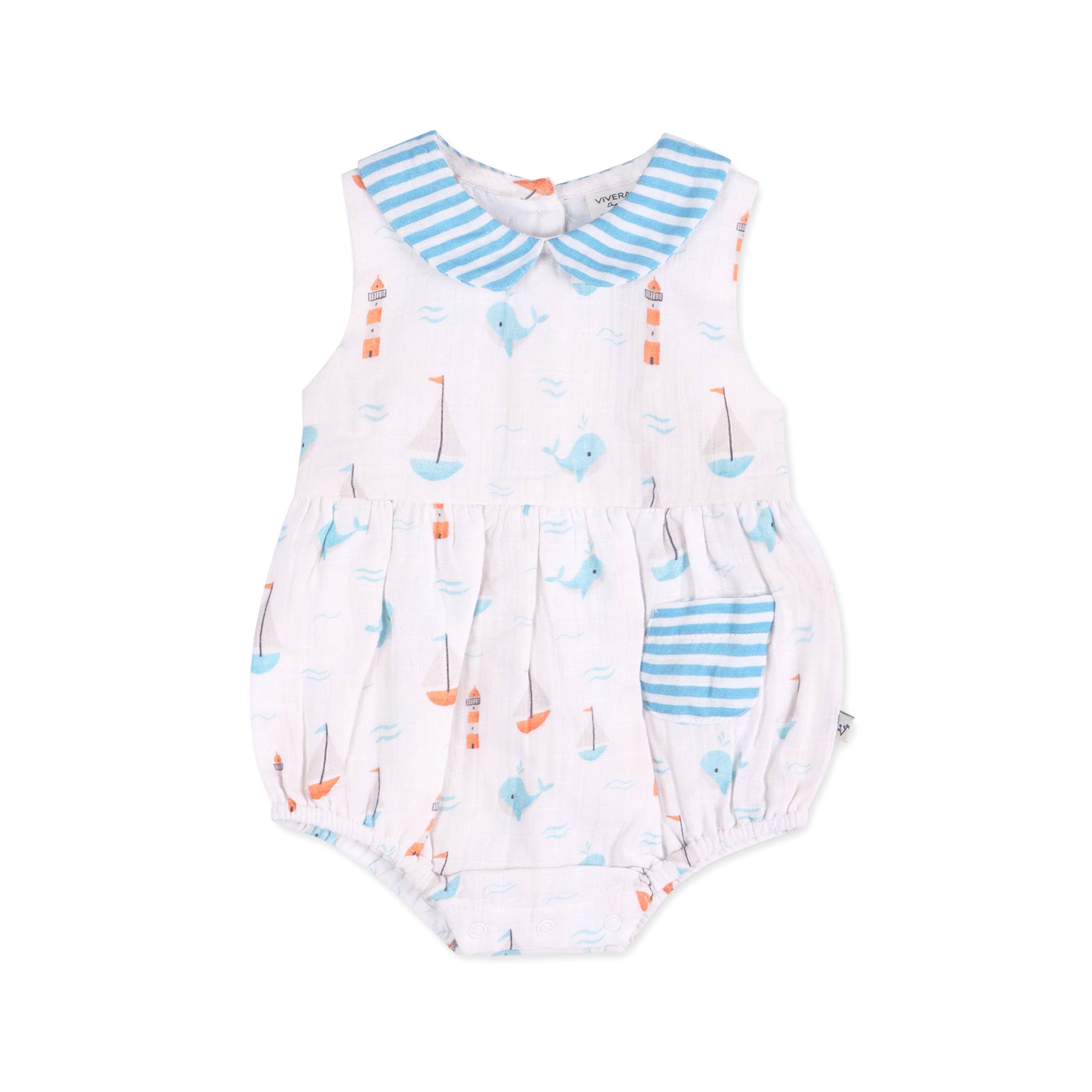 Sailboat Whales Baby Bubble Romper + Headband (Organic)