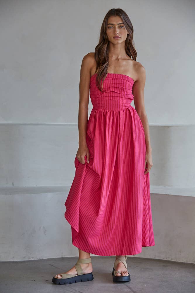 By Together L6998 | Striped Tube Neck Strapless Flare Maxi Dress