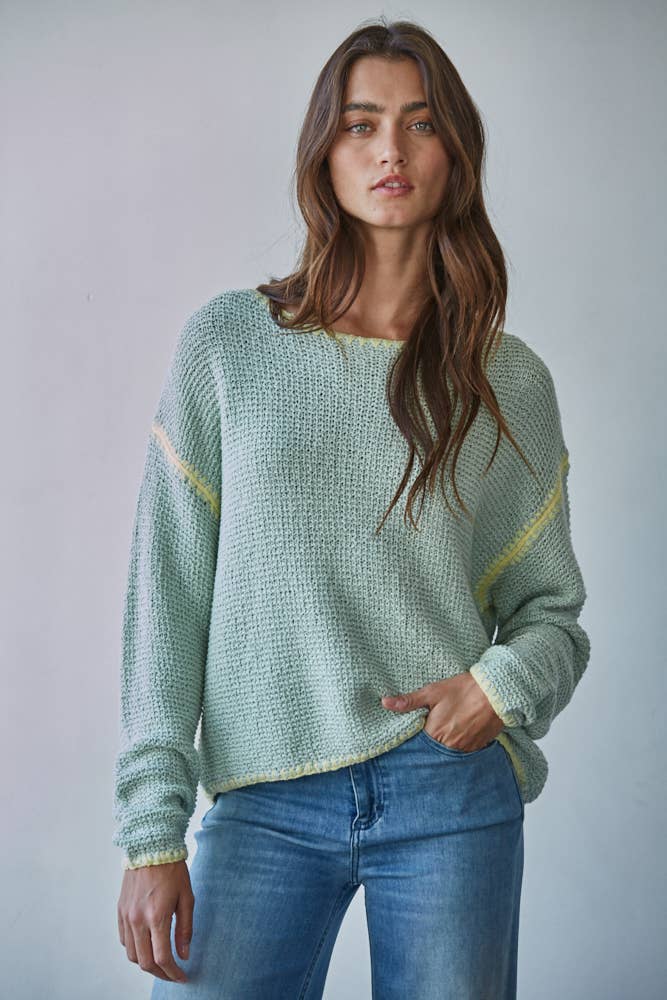 W2516 | Knit Sweater Cotton Viscose Stitch Detail Pullover