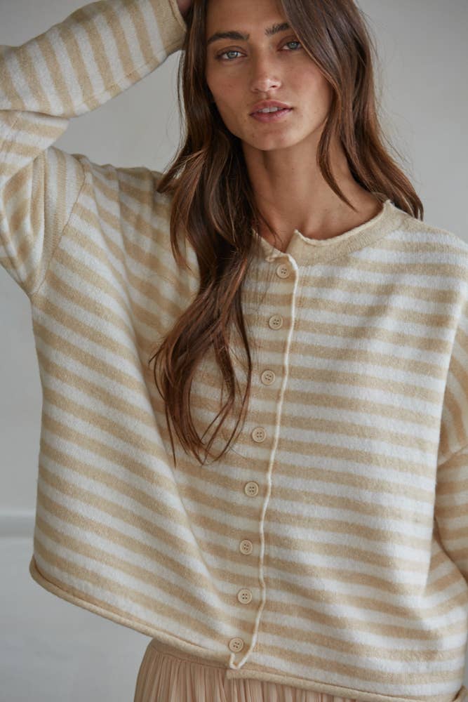 W2537 | Knit Polyester Acrylic Striped Sweater Cardigan