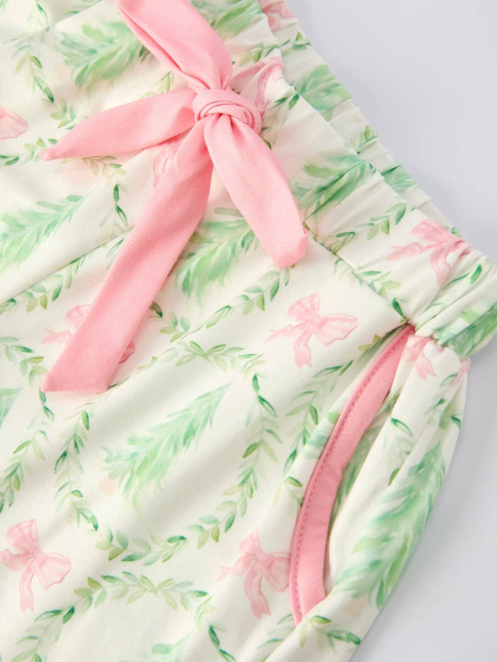 Christmas Tree &amp; Bow Print Girls Pajama Set