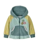 Color-block toddler fleece hoodie with floral patch, perfect for PNW outdoor adventures
