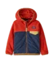 Color-block kids fleece jacket with hood, perfect for PNW outdoor adventures and coastal style.