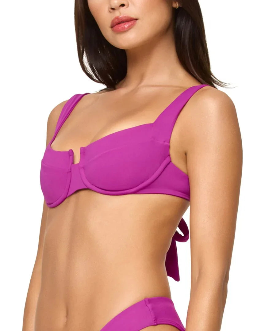Vibrant purple bikini top with side tie, stylish swimwear for beach or pool