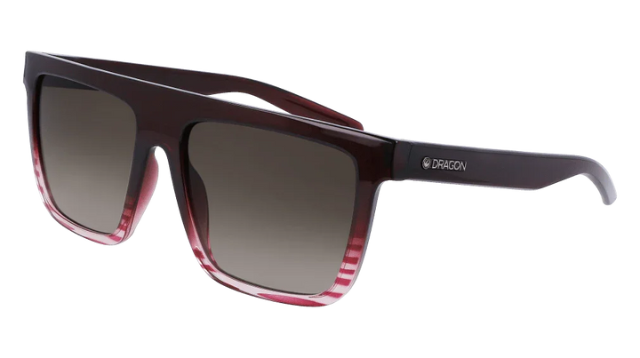 Dragon brand square sunglasses with red patterned frames and gradient lenses