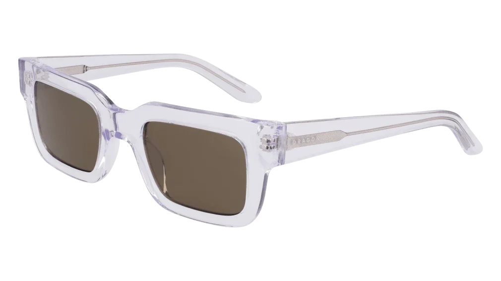 Clear frame square sunglasses with brown lenses, modern unisex style