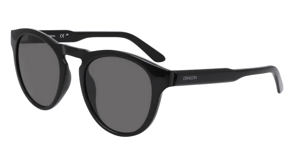Dragon brand black round sunglasses with dark lenses, stylish outdoor eyewear