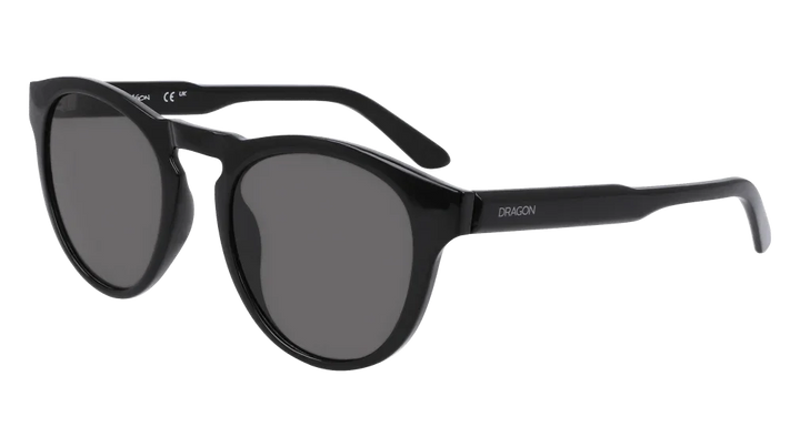 Dragon brand black round sunglasses with dark lenses, stylish outdoor eyewear