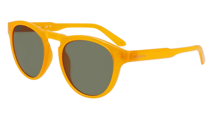 Bright yellow retro-style sunglasses with green-tinted lenses, perfect for outdoor adventures and sunny days.