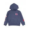 Navy kids hoodie with flag patches, perfect for PNW outdoor adventures and coastal style
