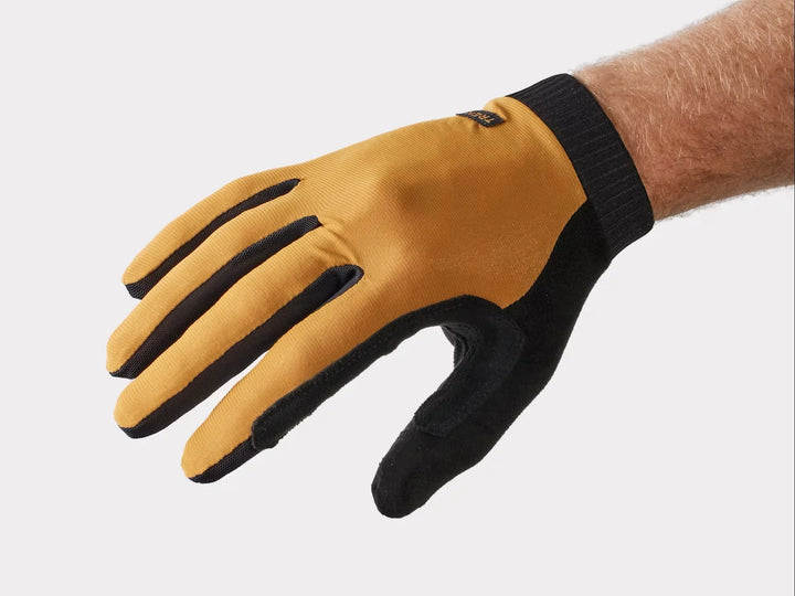 Mustard and black outdoor utility glove with reinforced grip, ideal for bike rides and trail adventures