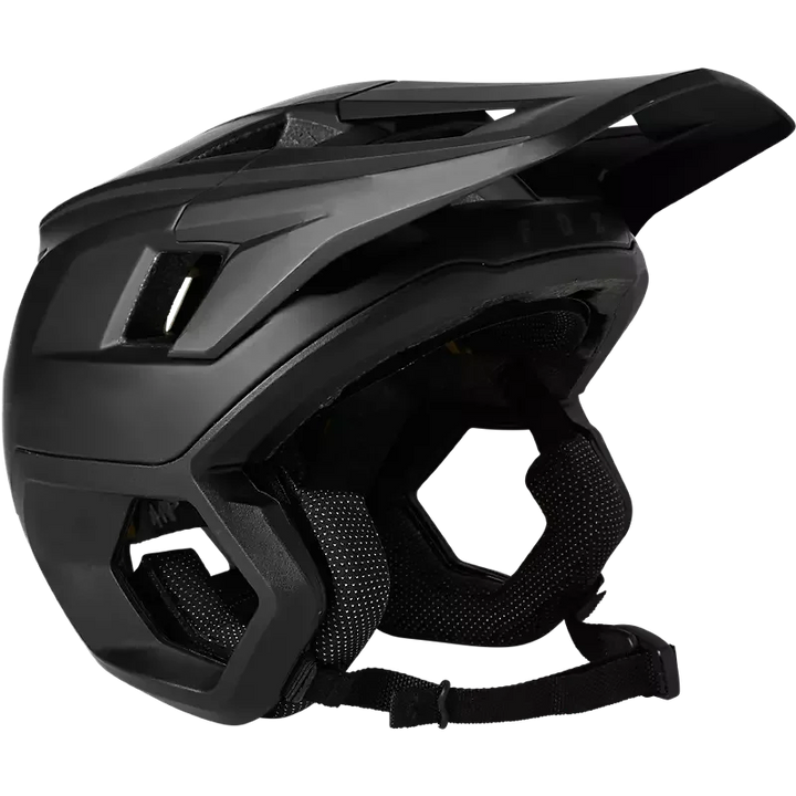 Black mountain bike helmet with ventilation and adjustable straps for trail riding safety