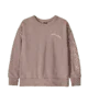 Soft mauve crewneck sweatshirt with subtle chest logo, perfect for coastal PNW adventures and everyday wear.