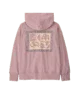 Pink hoodie with vintage-style graphic print, perfect for coastal PNW adventures and everyday outdoor style.
