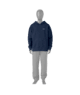 Navy blue outdoor pullover hoodie with light gray pants, ideal for coastal PNW adventures and everyday wear.