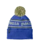 Blue knit beanie with pom-pom and &